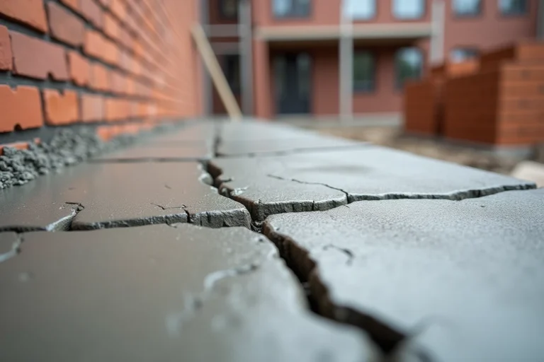 Fissures sur un joint de mortier neuf entre des briques d'un mur extérieur de maison